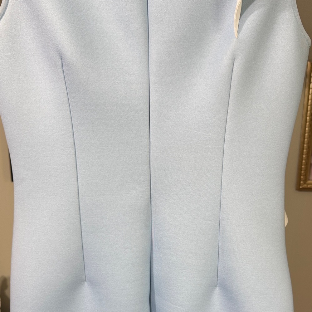 NWOT Scuba Sleeveless Nero Jatin Varma Light Blue White Ruffle Midi Dress - Picture 2 of 10